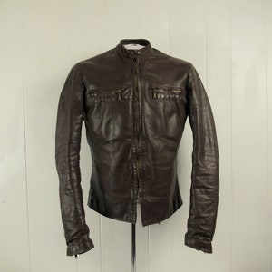 Vintage motorcycle jacket, 38, brown leather jacket, cafe racer jacket, Brooks motorcycle jacket, Harley patch, vintage clothing, size 38