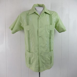 Vintage shirt, Guayaberra shirt, 1970s shirt, green shirt, vacation shirt, vintage clothing, size medium