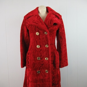 Vintage coat, red coat, women&#39;s coat, long coat, velour coat, 1960s coat, double breasted, maxi coat, vintage clothing, size small