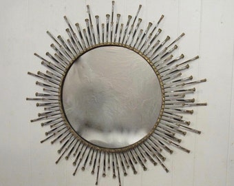 Vintage mirror, Sunburst mirror, C. Jere mirror, brutalist mirror, metal wall sculpture, modern decor, Signed C. JERE 71