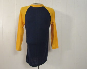 Vintage Hemd, Bluse der 1970er Jahre, Jahrgang Jersey, blau und gelb, U M, Vintage-Kleidung, groß, NOS