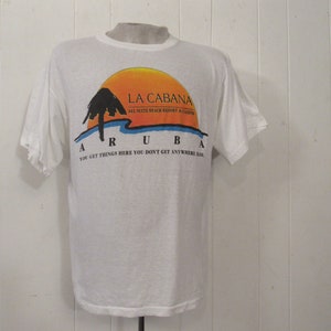 Camiseta vintage, camiseta de los años 80, camiseta de viaje, camiseta de Aruba, camiseta de La Cabana, camiseta del resort, ropa vintage, tamaño grande