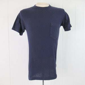 Vintage t shirt, pocket t shirt, 1970s t shirt, blue pocket t shirt, vintage pocket tee, vintage clothing, size medium