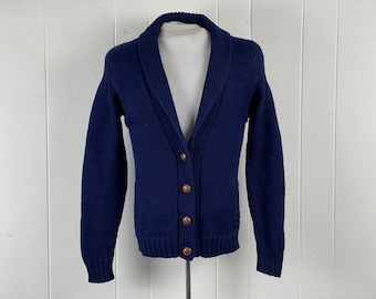 Vintage Pullover, Größe Medium, 1970er Jahre Pullover, Vintage Strickjacke, Schalkragen Pullover, Strick Cardigan, blauer Pullover, Vintage Kleidung