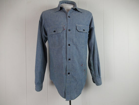 Vintage shirt, 1950s shirt, chambray shirt, vintag