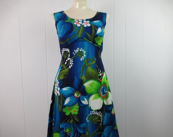 Vintage dress, 1960s dress, Hawaiian dress, floral dress, vintage Hawaiian, Royal Hawaiian, blue dress, vintage clothing, size small