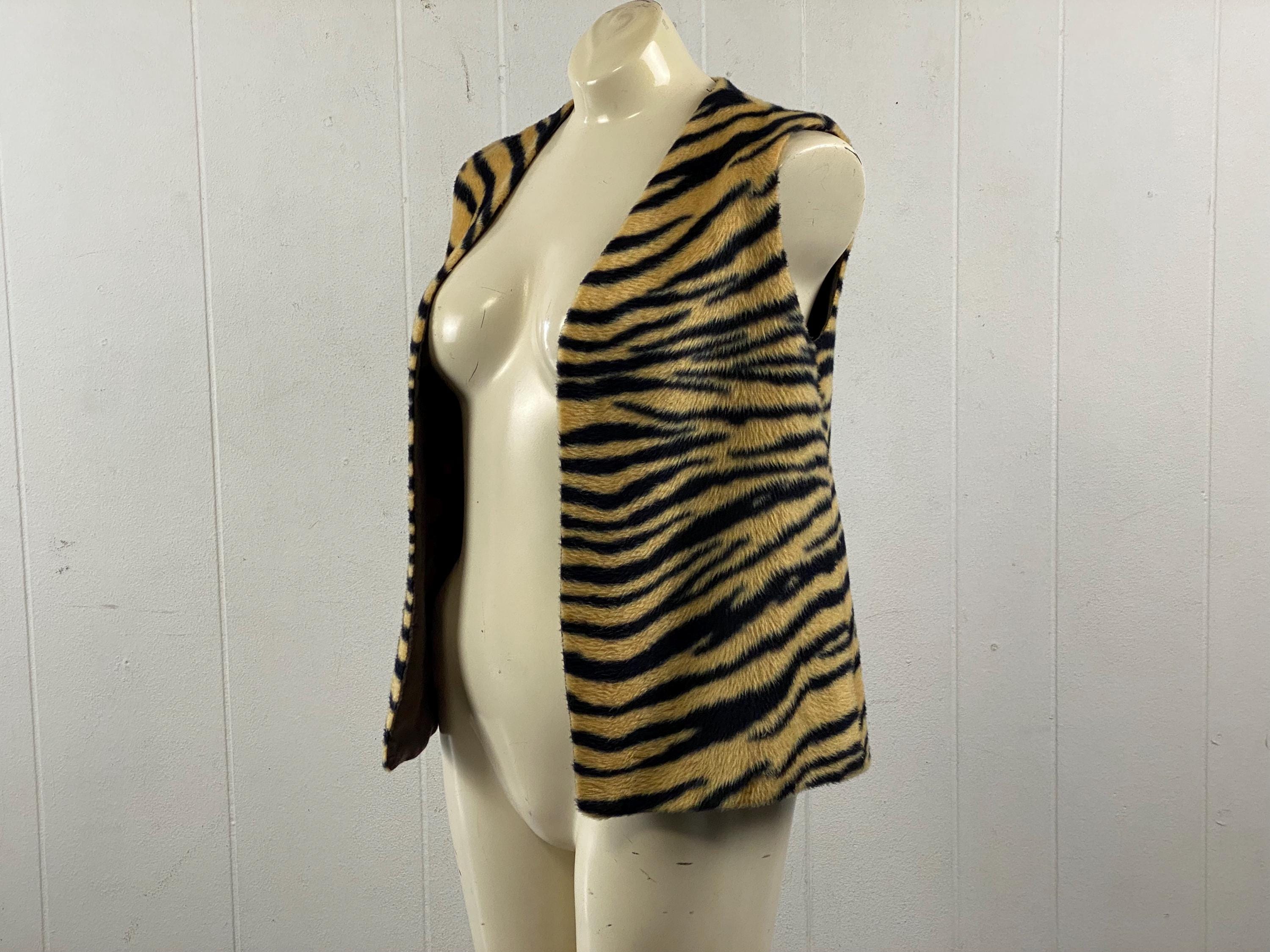 Tiger Faux Fur, Size Small, 1950s Vest, Faux Fur Jacket, Tiger
