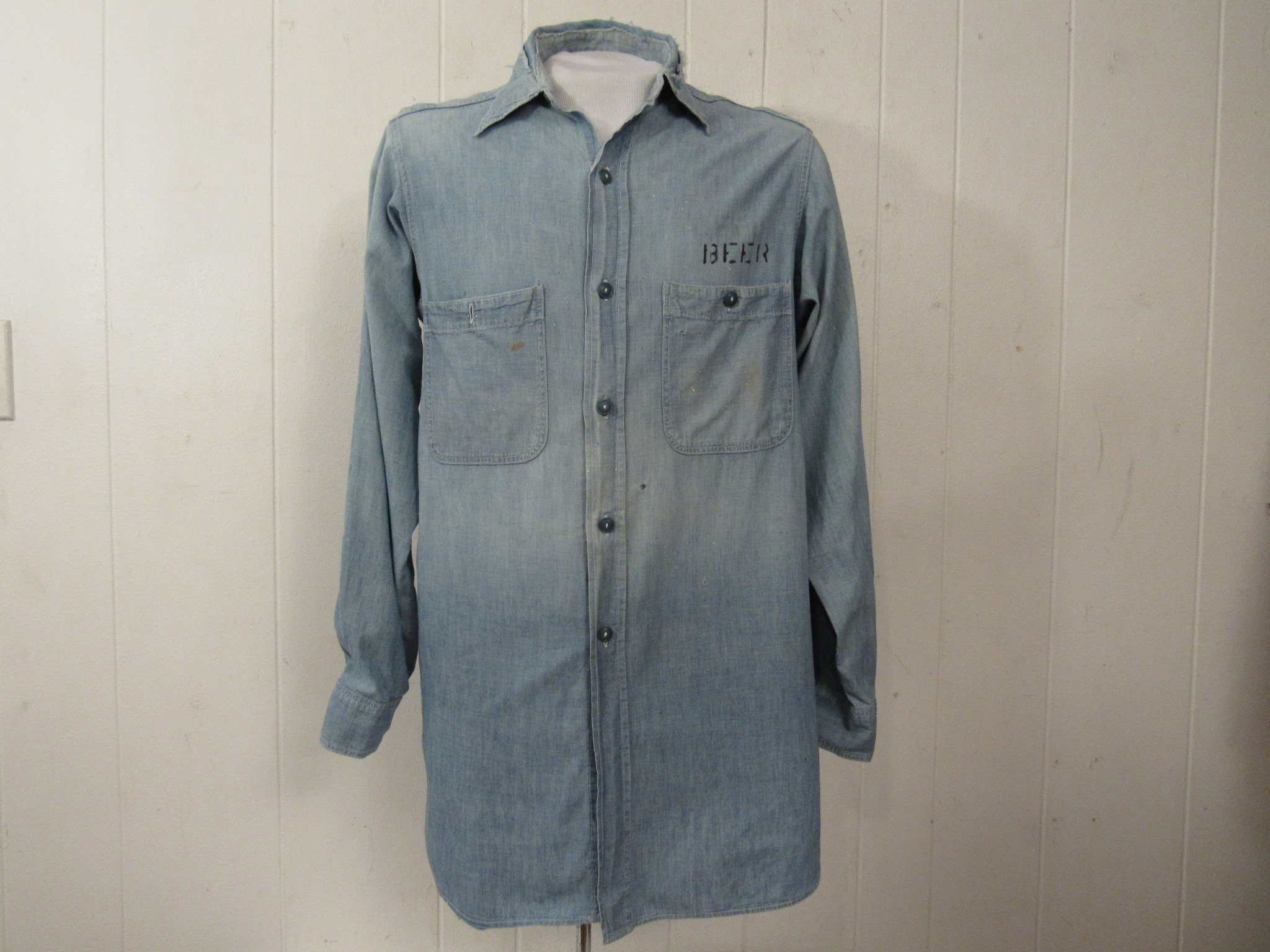 Vintage Shirt, 1940s Shirt, Chambray Shirt, WWII Shirt, Beer Vintage Shirt, 1940s Shirt, Chambray Shirt, WWII Shirt, Beer