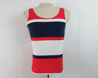 Vintage t shirt, vintage tank top, 1960s tank top, vintage striped shirt, red white and blue shirt, vintage clothing, size medium