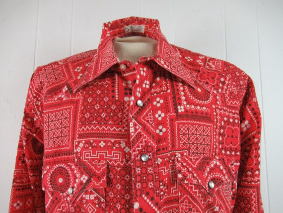 Vintage shirt, 1960s shirt, bandana shirt, cowboy shirt, western shirt, vintage clothing, size large View 2