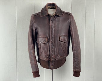 Large Vintage 90s GAP A-2 Style Bomber Black Leather Jacket