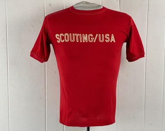 Vintage t shirt, size small, 1970s t shirt, Scouting USA t shirt, Boy Scouts t shirt, red t shirt, vintage Boy Scouts, vintage clothing