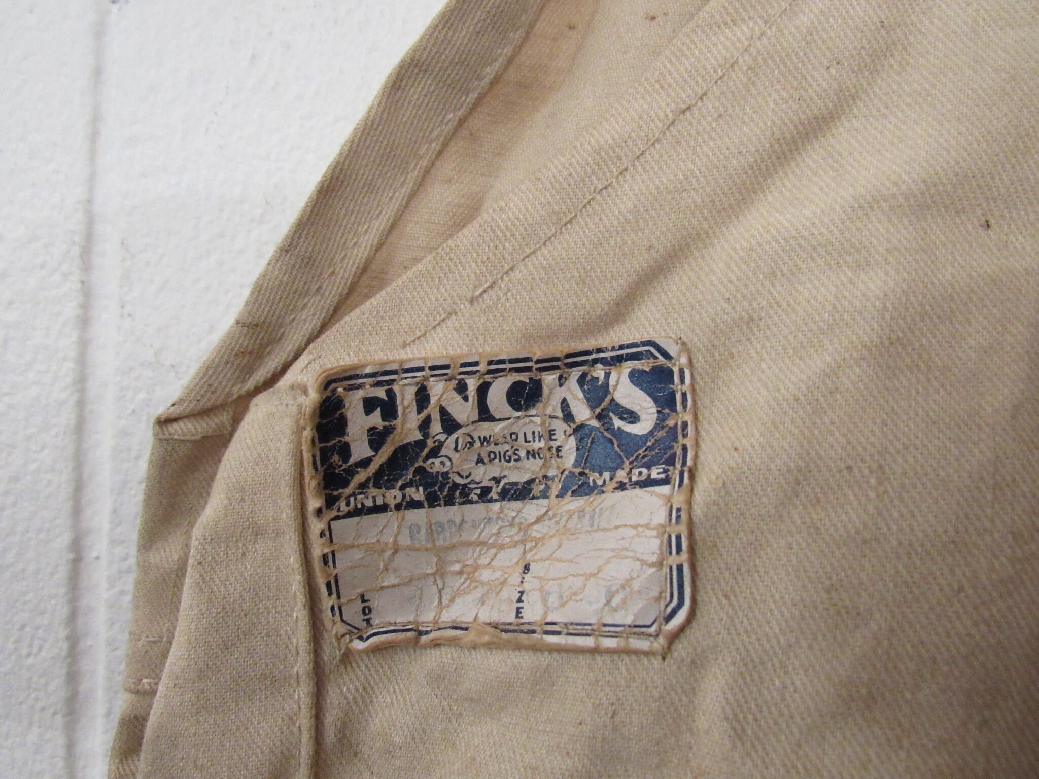 アンティーク雑貨 FINCK'S OVERALLS 1930s Finck's Overalls, 38 X 31, White Denim Overalls, 1930s