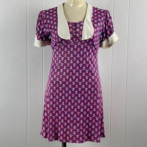 Vintage dress, anchor dress, 1960s dress, sailor dress, nautical dress, purple dress, nylon dress, Mod dress, vintage clothing, size small image 1