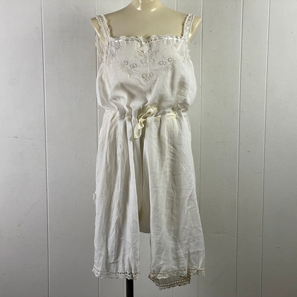 Vintage lingerie, size large, 1900s playsuit, butt flap nightgown, butterfly lace, Edwardian romper, vintage nightgown, vintage clothing