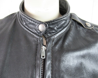 Women's leather jacket, vintage motorcycle jacket, Brooks jacket, 1960s leather jacket, Cafe racer, Detroit, black leather jacket, size 38