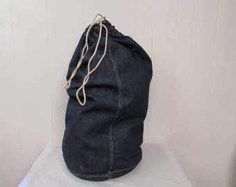 Vintage denim bag, duffle bag, denim duffel bag, vintage knapsack, military bag, vintage luggage, vintage luggage, vintage workwear