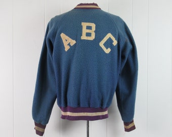 Vintage jacket, 1960s jacket, fleece jacket, blue jacket, ABC jacket, stadium jacket, Speedline, school jacket, vintage clothing, size 42