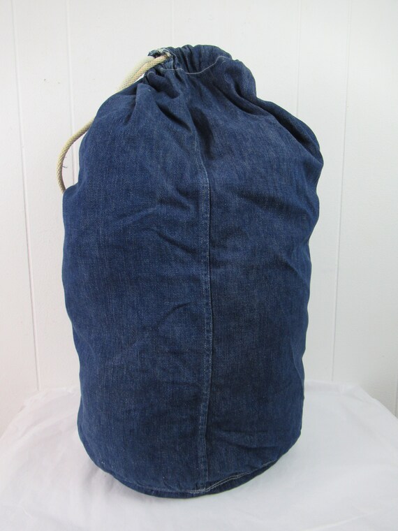 Vintage bag, 1940s bag, denim bag, denim duffel b… - image 3