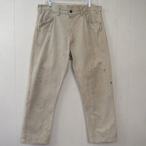 Vintage Levis pants, big E Levis pants, white denim pants, painter's pants, distressed denim, vintage clothing, 37.5 x 28.5 image 1