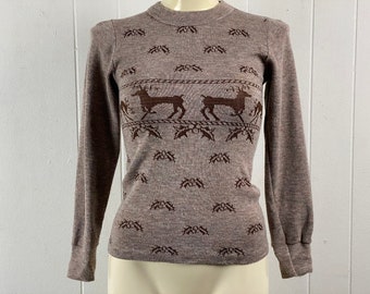 Vintage sweater, size small, Reindeer sweater, 1960s sweater, Camelot sweater, Jacquard sweater, Christmas sweater, vintage clothing
