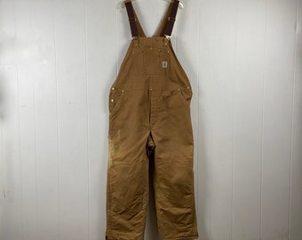 Vintage overalls, 44 X 30, Carhartt overalls, 1980s overalls, lined overalls, brown duck, insulated, vintage clothing, vintage workwear, XL