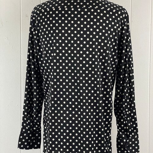 Vintage shops shirt, Disco shirt, vintage 1970s shirt, polka dot shirt, black and white shirt, Pierre Foshey shirt, vintage clothing, size large