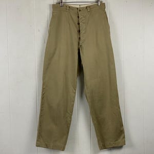 Vintage pants, 31&quot; X 31&quot;, high waisted pants, khaki cotton pants, Army pants, 1950s pants, Military pants, button fly, vintage clothing