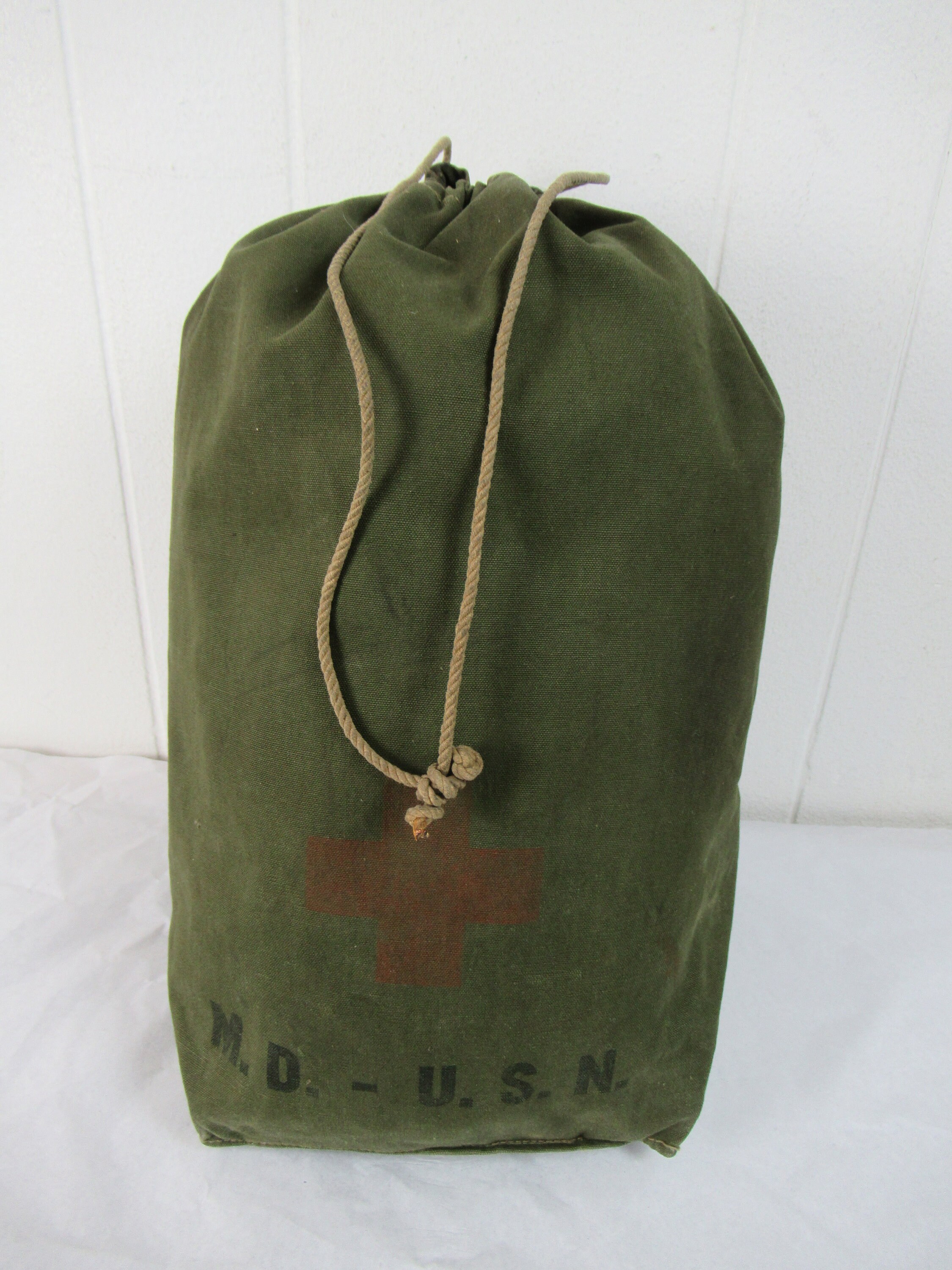 Vintage Bag, 1940s Bag, U.S.N. Bag, M.D. Stencil, Red Cross, Tote