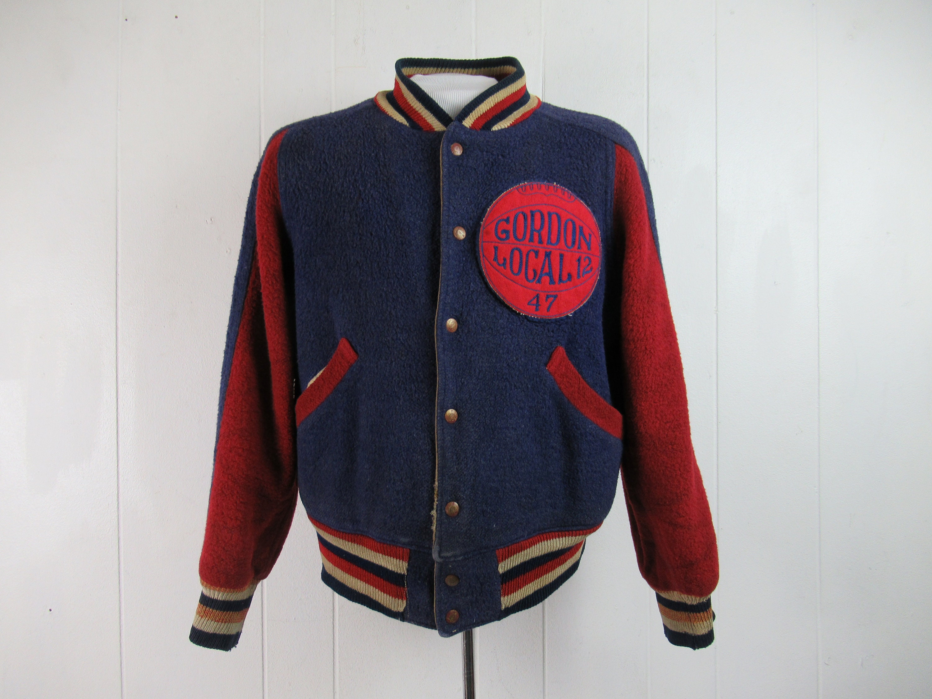 StylePlyer Vintage Jacket, 1940s Jacket, Stadium Jacket, Basketball Jacket, Reversible, Gordon Local 12, Vintage Clothing, Size Medium StylePlyer Vintage Jacket, 1940s Jacket, Stadium Jacket, Basketball Jacket, Reversible, Gordon Local 12, Vintage Clothing, Size Medium