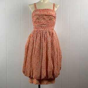 Vintage dress, 1960s dress, puff dress, orange dress, cotton dress, , Miss Elliette dress, vintage clothing, size medium