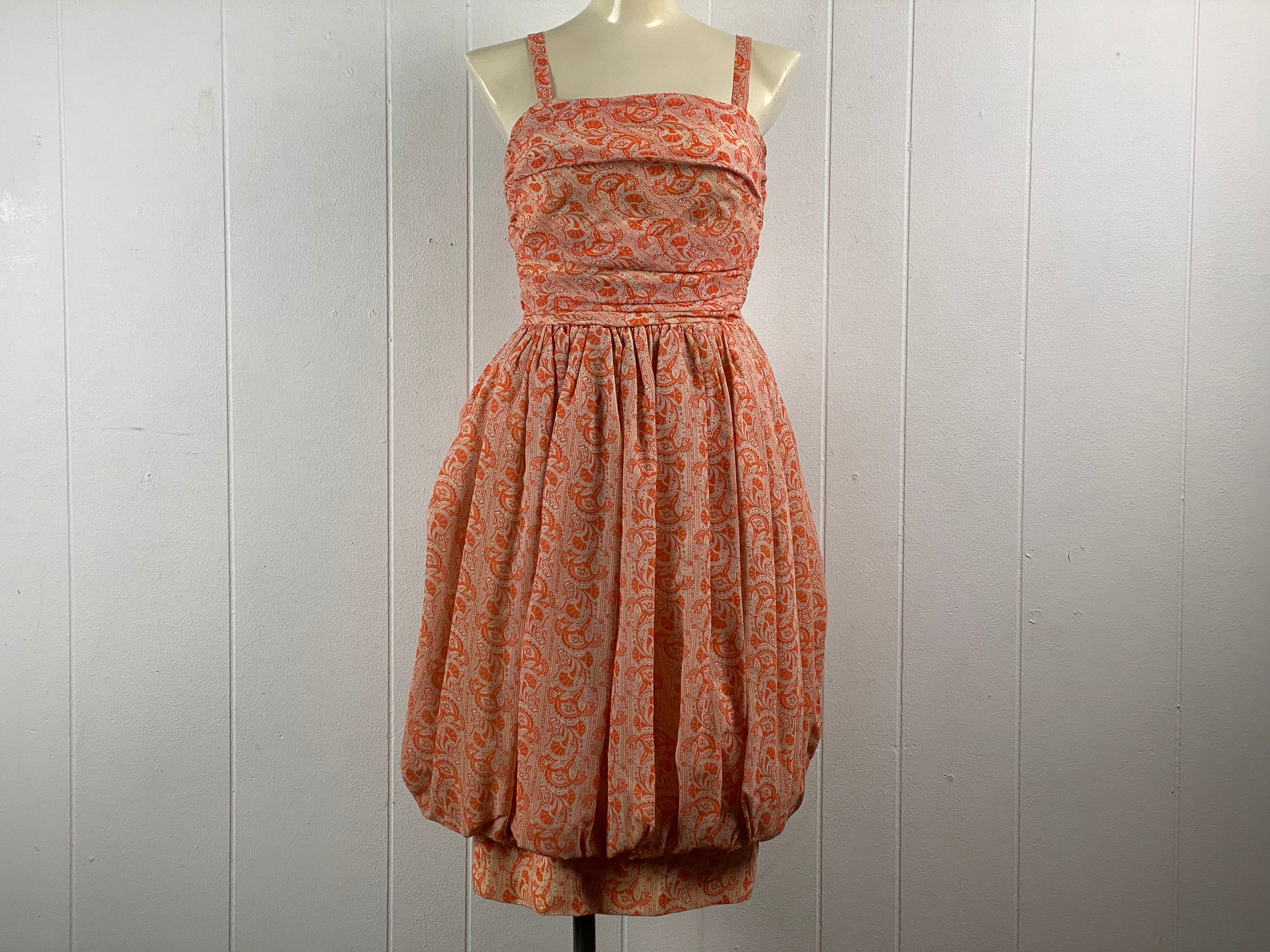 Vintage dress, 1960s dress, puff dress, orange dress, cotton dress, , Miss Elliette dress, vintage clothing, size medium