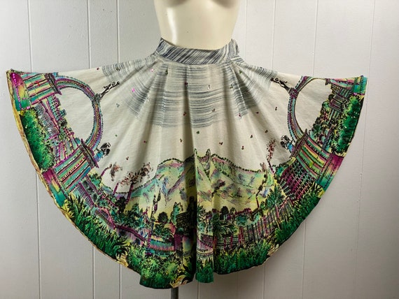 Vintage Skirt, Mexican skirt, full circle skirt, 1940S skirt, Rockabilly skirt, sequins skirt, southwestern skirt, vintage clothing, small