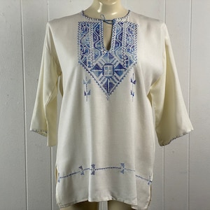 Vintage peasant blouse, hippie shirt, 1960s blouse, 1960s bohemian shirt, ethnic shirt, embroidered shirt, vintage clothing, size large