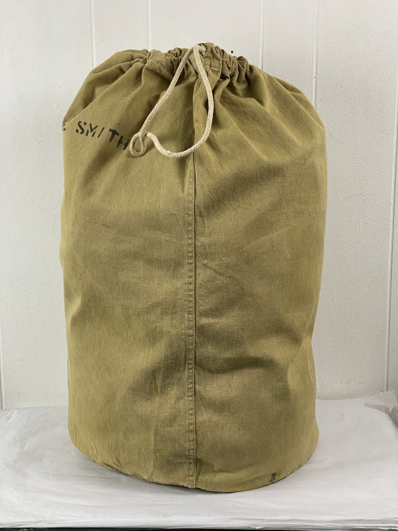 Vintage bag, duffle bag, 1940s bag, Woman's Army bag, W.A.S.P. bag, vintage knapsack, vintage duffel bag, stenciled bag, canvas bag, luggage image 5