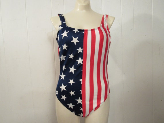 Vintage swimsuit, 1980s swimsuit, American flag s… - image 1