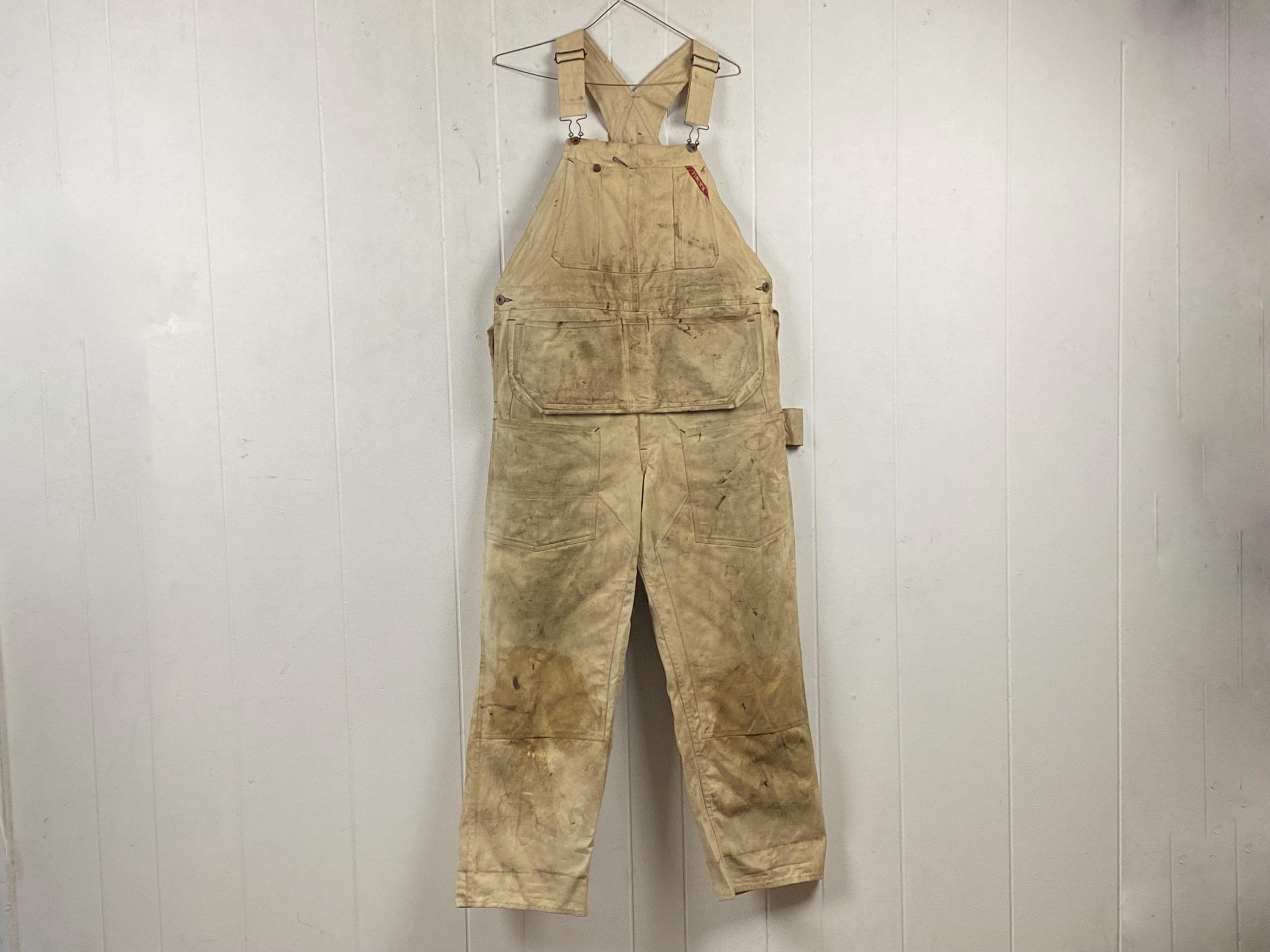 1930s Finck's Overalls, 38 X 31, White Denim Overalls, 1930s