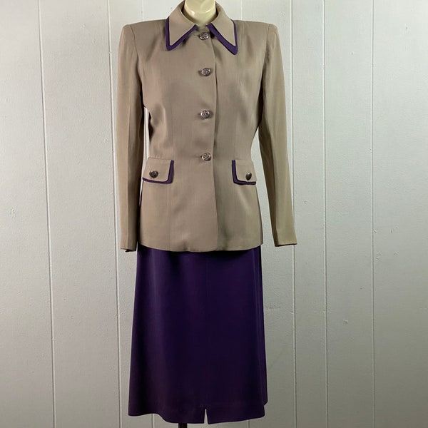 Vintage suit, 1940s suit, Gabardine suit, two tone suit, purple suit, vintage jacket and skirt, Gabardine suit, vintage clothing, medium