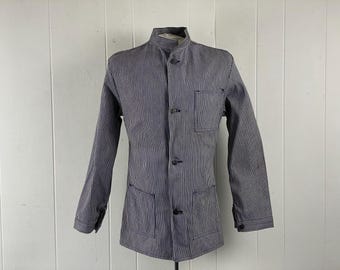 Vintage jacket, size small, work jacket, 1960s jacket, railroad jacket, Hickory stripe jacket, vintage workwear, vintage clothing, NOS