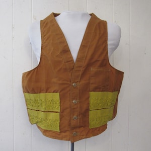 Vintage vest, hunting vest, vintage vesta, shotgun vest, 1960s vest, brown duck vest, shooting vest, vintage clothing, size large, NOS