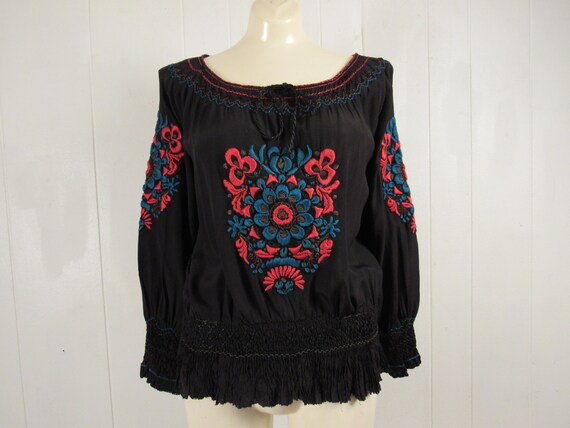 Vintage peasant blouse, 1930s blouse, embroidered