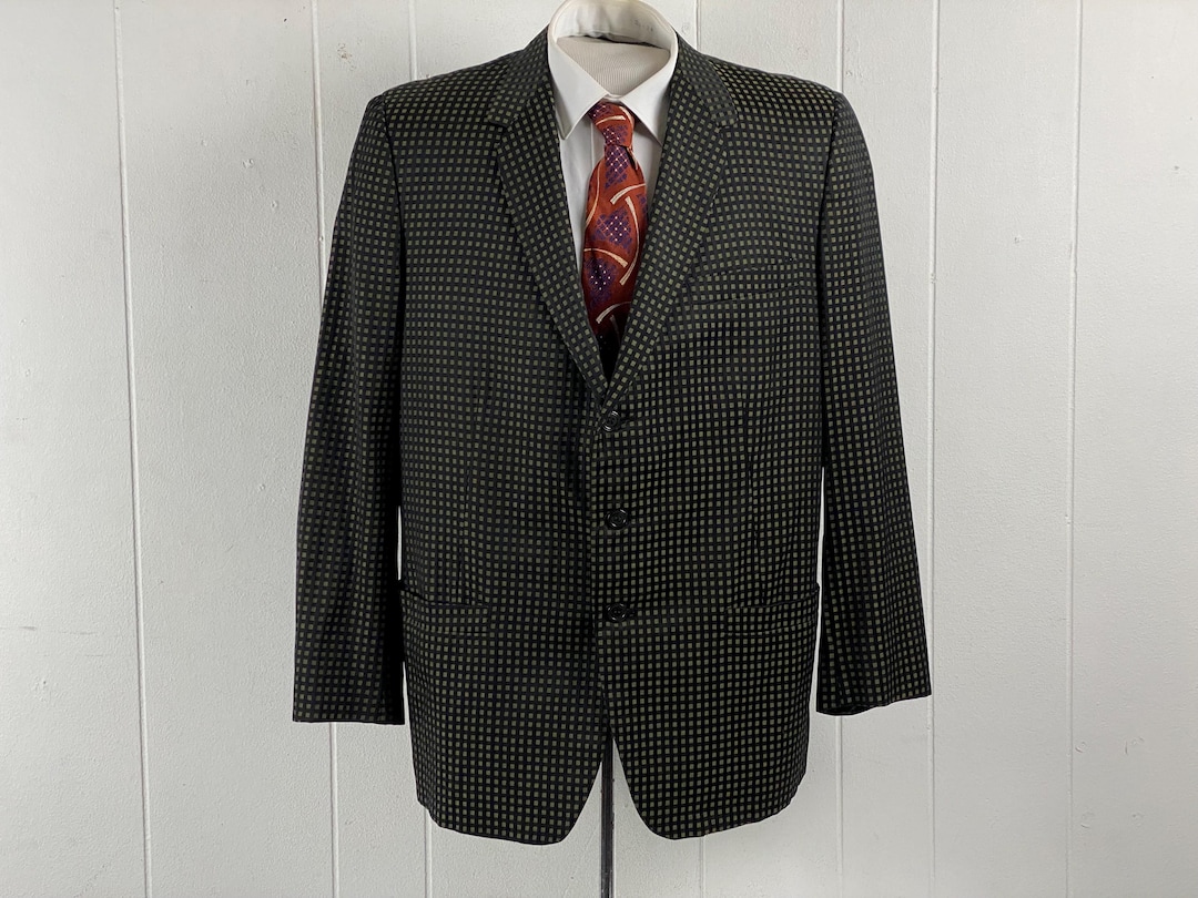 Sharkskin Jacket, Size 44, 1960s Suit Jacket, Black Bronze Check Jacket ...