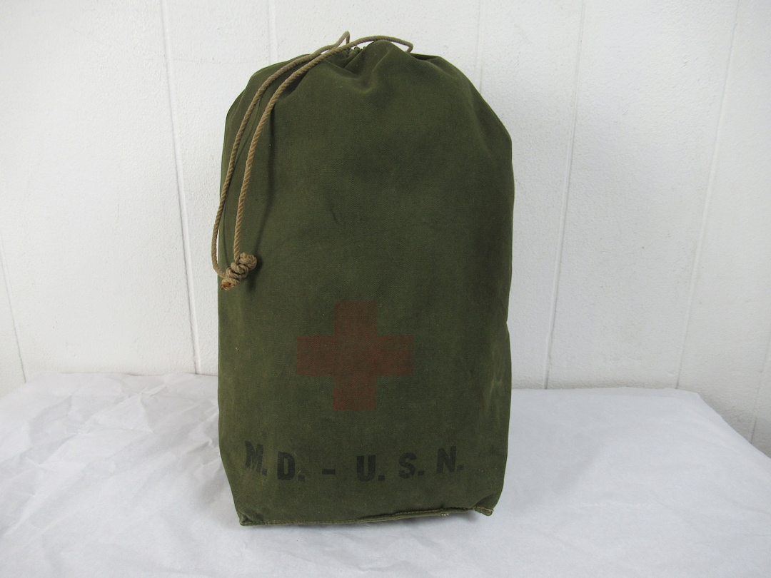 Vintage Bag, 1940s Bag, U.S.N. Bag, M.D. Stencil, Red Cross, Tote