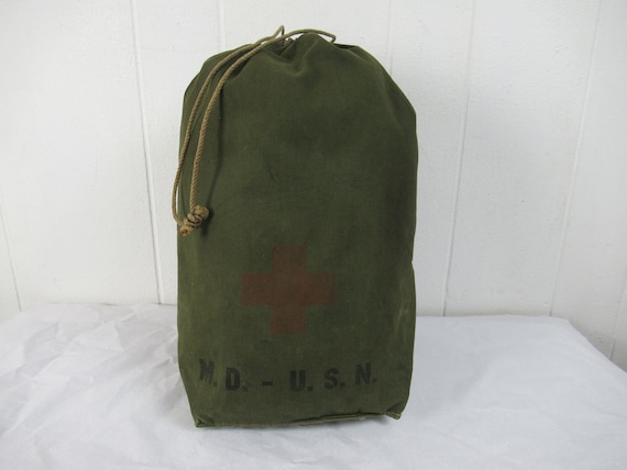 Vintage bag, 1940s bag, U.S.N. bag, M.D. stencil,