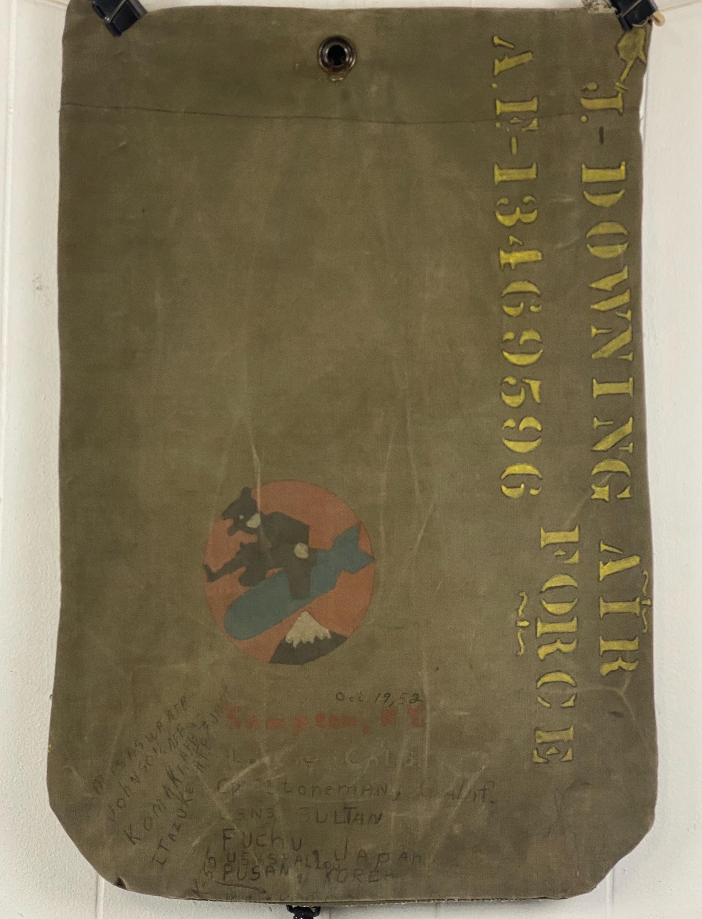 1950s Korea Hand Painted, Nose Art Painting, Japan Duffel Bag