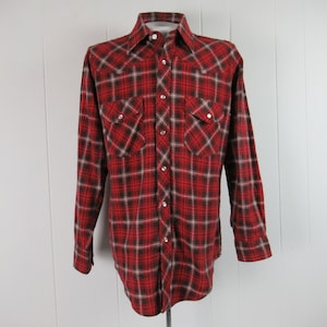 Vintage shirt, 1970s shirt, flannel shirt, cotton flannel, plaid shirt, cowboy shirt, vintage clothing, size medium