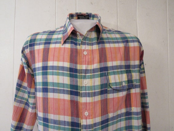 Vintage shirt, Madras shirt, Madras cotton plaid, but… - Gem