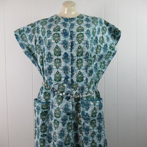 Vintage Kleid, 1950er Jahre Kleid, Baumwollkleid, blaues Kleid, Sommerkleid, Blumenkleid, Vintage Kleidung, Größe XL, NOS