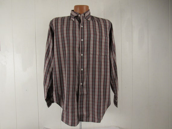 Vintage shirt, L, Madras plaid shirt, 1960s shirt,