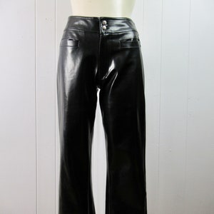Vintage pants, black vinyl pants, faux leather pants, 1990s pants, Express pants, vintage clothing, size medium, size 29 x 30.5